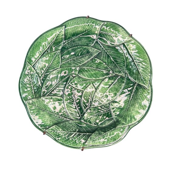 VTG Vietri Foglia Green Leaf Leonardo Majolica Salad Plate Italy 8 inch 7884/24 - Picture 1 of 10